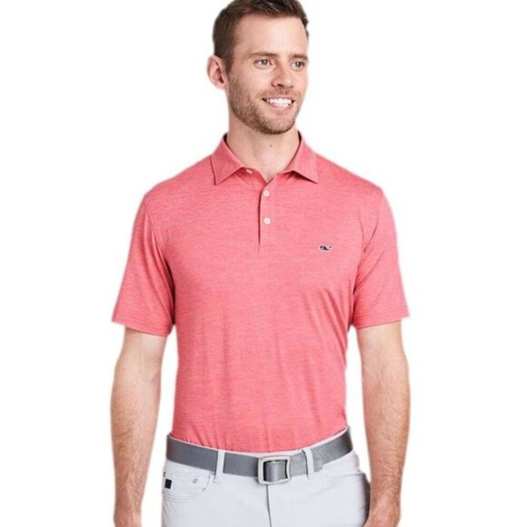 Vineyard Vines St Jean Stripe Performance Polo Short Sleeve Shirt, Pink, XXL - Picture 2 of 6